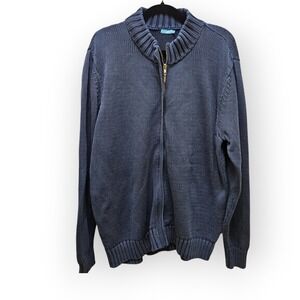 J McLaughlin Womens Blue 100% Combed Cotton Full Zip Ribbed Cardigan Sweater L
